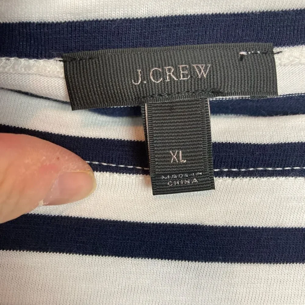 J. Crew classic black and white/cream striped cotton preppy nautical classic top